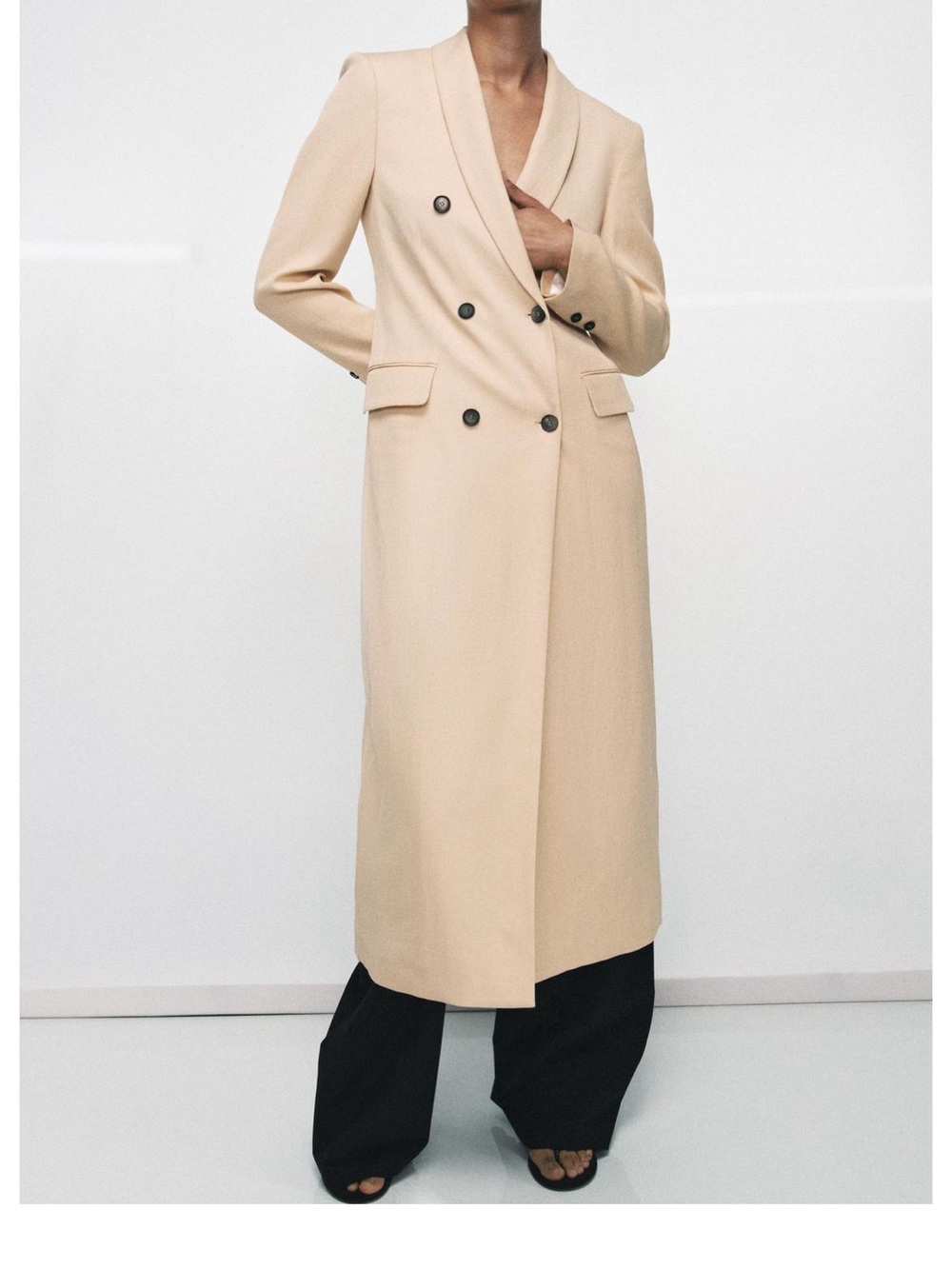 Zara Double-Breasted Long Coat in Beige